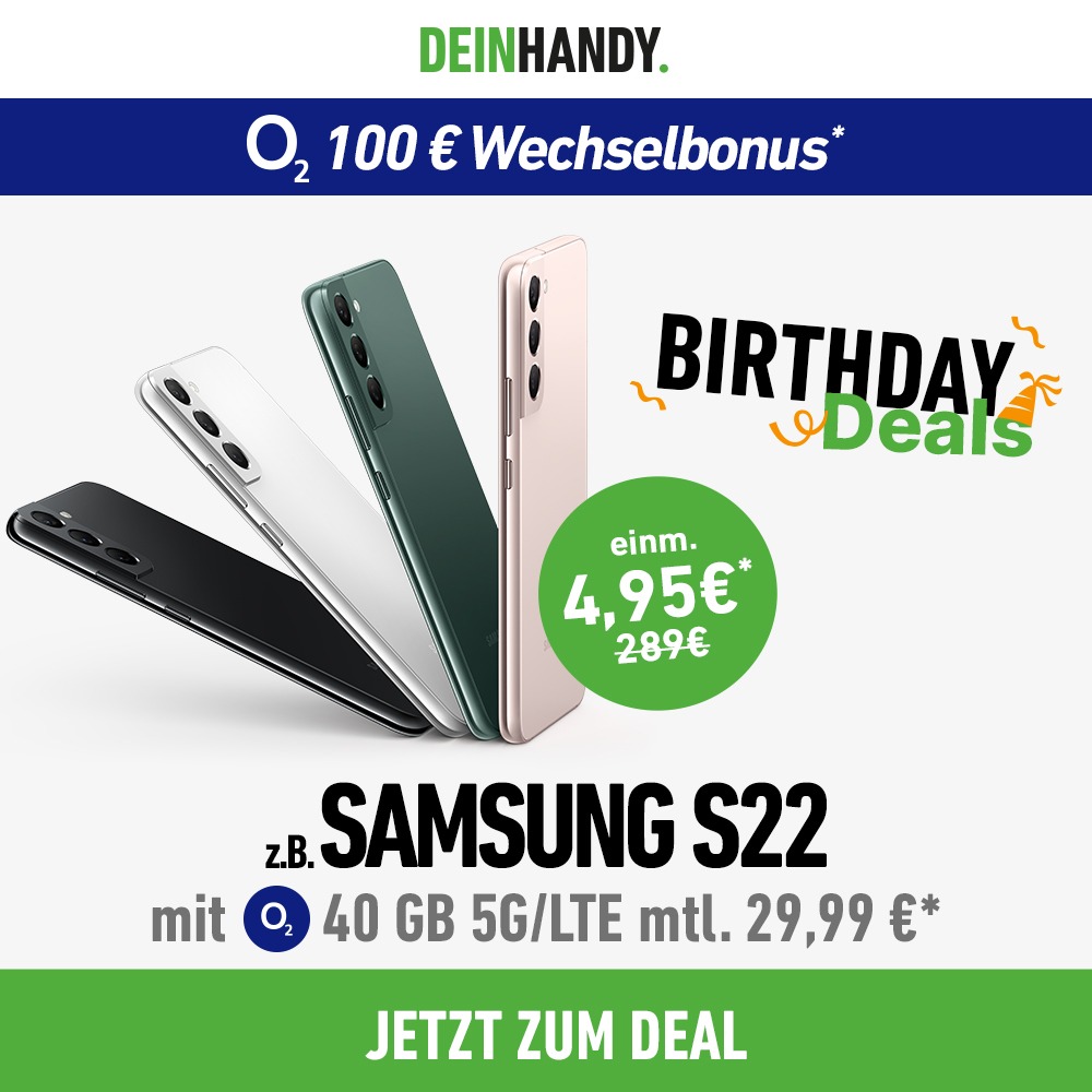 Inkl 100 Bonus Samsung Galaxy S22 O2 Grow Tarif Mit 40GB LTE