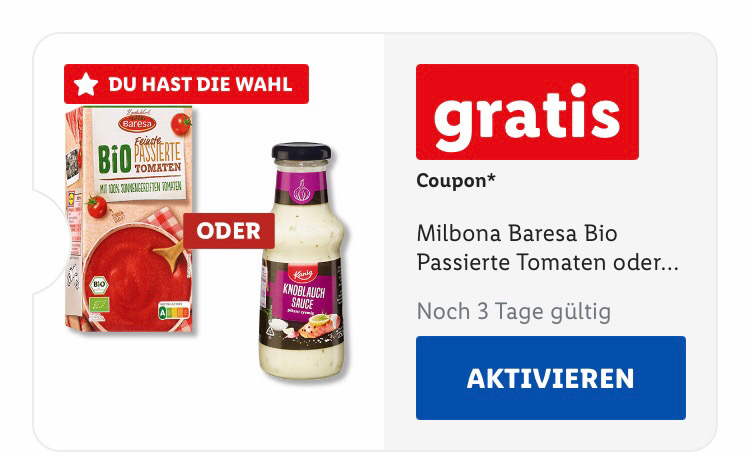 Gratis Produkt Ab Mit Lidl App Personalisiert Milbona Baress Bio