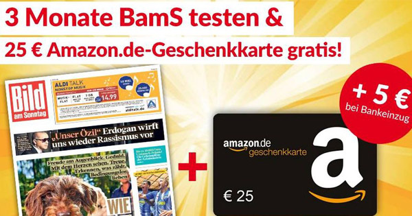 🗞 12 Ausgaben "Bild am Sonntag" für 29,90€ + Prämie