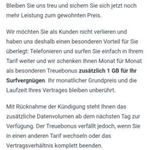 1 GB auf Dauer zusätzlich kostenlos durch Kündigungsvormerkung bei winSIM und PremiumSIM