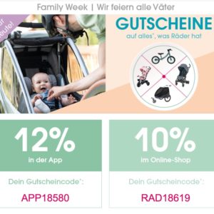 Babymarkt: 12% Rabatt in der App / 10% Rabatt im Online Shop auf alles mit Rädern