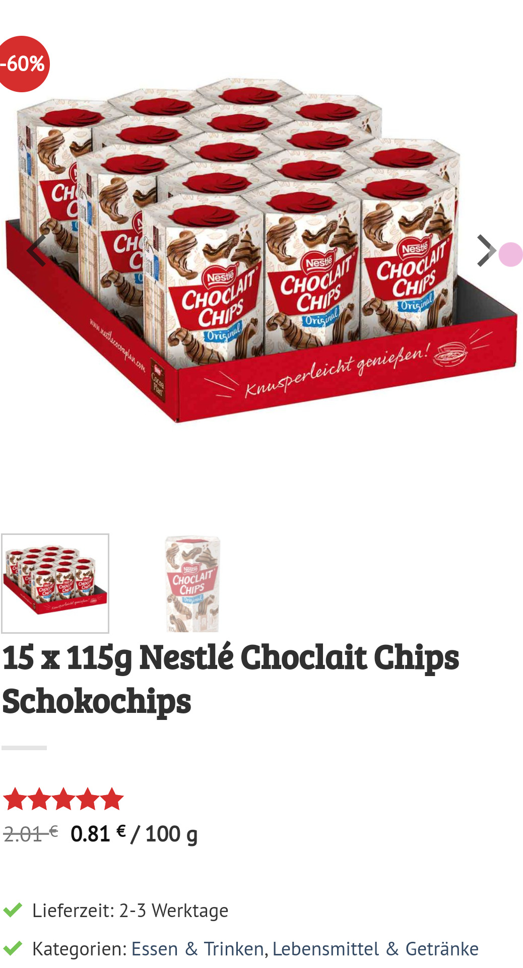 15 X 115g Nestle Choclait Chips Schokochipsfur 16 99 Inklusive Versand