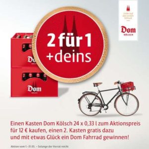 GRATIS 2. Kasten &#034;Dom Kölsch&#034; kostenlos beim Kauf von 24x0,33l zum 12€-Aktionspreis in NRW bei fako-bringts -regional-