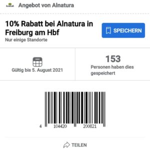 10% Rabatt bei Alnatura - Neueröffnung in Freiburg ( Breisgau) Hbf - REGIONALES ANGEBOT