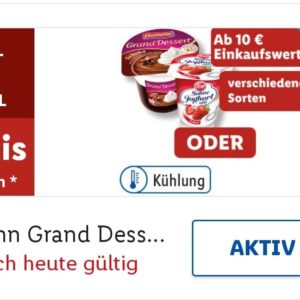 Gratis Ehrmann Grand Dessert oder Zott Sahnejoghurt bei Lidl bei einem Einkauf ab 10 €