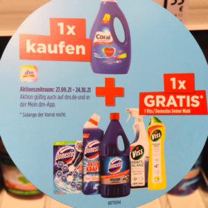 Gratis Viss oder Domestos beim Kauf von Coral Waschmittel bei DM