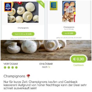 Bis zu 400g frische Champignons bei Aldi Süd oder Edeka für nur 69 ct. Dank Marktguru