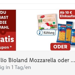 Gratis Mozzarella oder Nudeln bei Lidl ab 10 Euro Einkaufswert