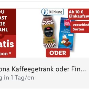 Gratis Milbona Kaffeegetränk oder Schokolade bei Lidl ab 10 Euro Einkaufswert