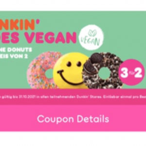 3 für 2 Vegane Donuts und Hot Latte Deal Dunkin Donuts App