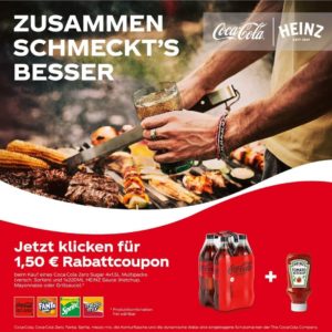 Zusammen schmeckt&#039;s am Besten : 1,50 Euro Rabatt auf den 4er Cola &amp; eine Heinz Sauce on top- bei Coupies