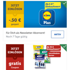 Lidl Plus App: Coupon 0,50€ ab 5€ Mindesteinkaufswert