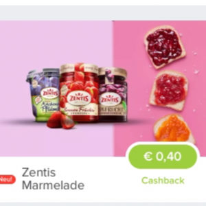 0,40€ Cashback Zentis Marmelde 50% weniger Zucker