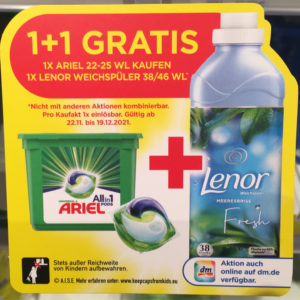 1&#043;1 gratis Lenor beim Kauf von Ariel bei DM