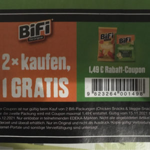 1&#043;1 Gutschein Bifi Chicken oder Veggie Snacks