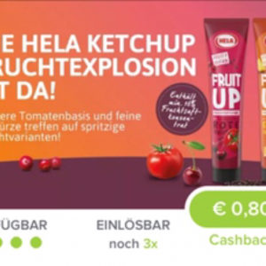 0,80€ Cashback auf Hela Fruit Up Tubenketchup mit Frucht