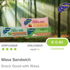 0,40€ Cashback auf 1x Wasa Sandwich Marktguru App