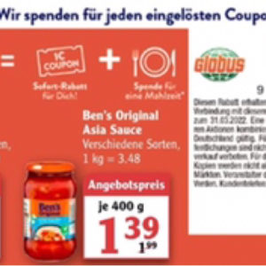 1€ Rabatt beim Kauf von 3 Ben‘s Original Produkten Globus