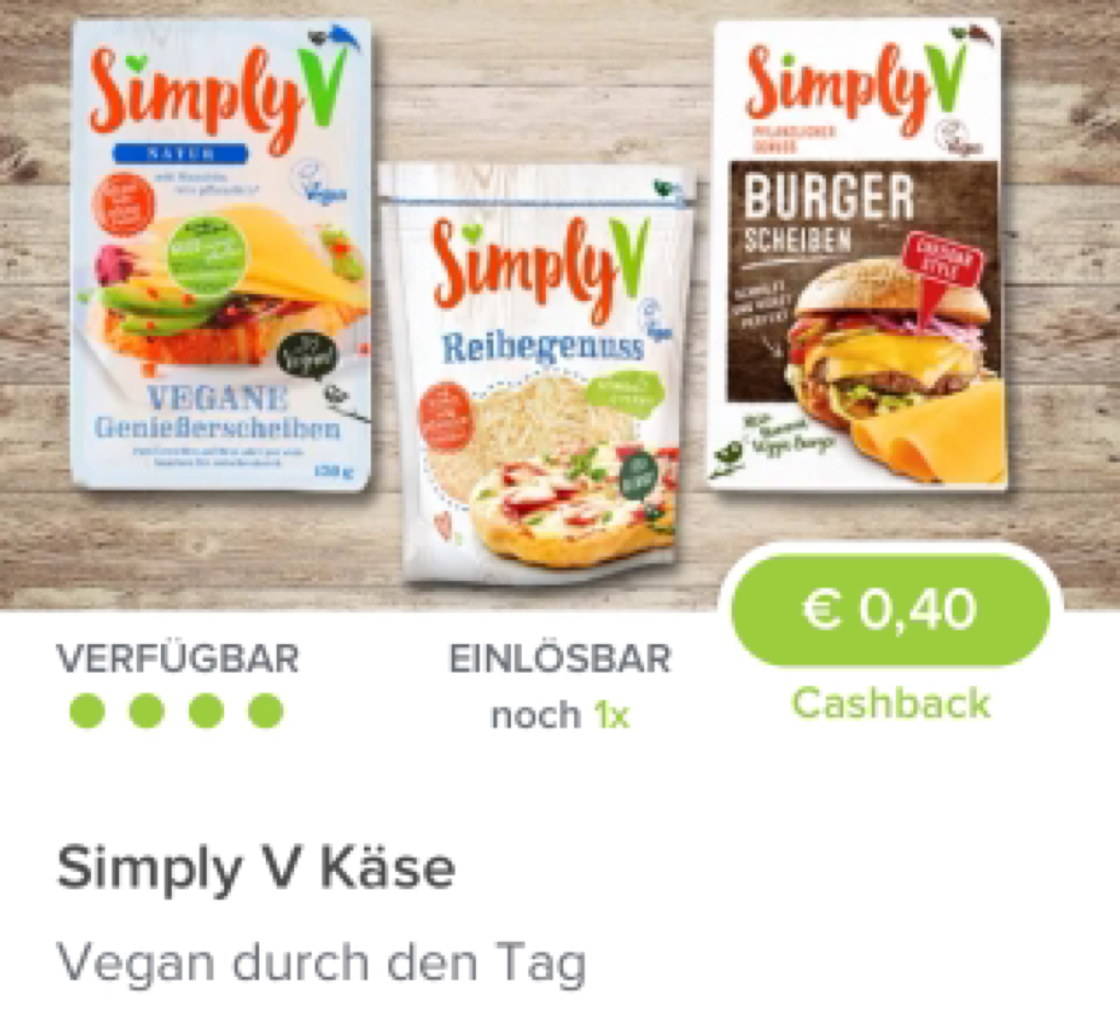 0,40€ Cashback auf Simply V Käseersatz vegan Marktguru