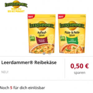 0,50€ Cashback auf Leerdammer Reibekäse Scondoo App