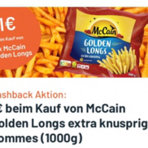 1€ Cashback Golden Longs extra knusprig Pommes McCain Smhaggle App