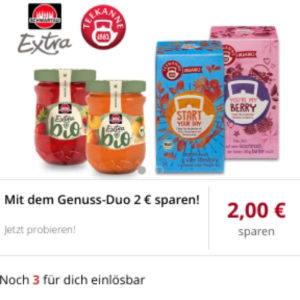 2€ Cashback Schwartau Bio Marmelade +  teekanne organic Tee Scondoo