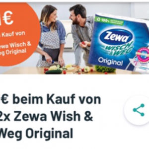 1x 1€ Cashback auf 2x Zewa Wisch &amp; Weg Küchenrolle 4er Packung