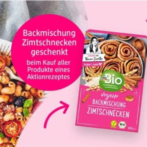 Vegane Backmischung für Zimtschnecken gratis bekommen, beim Kauf der Zutaten eines Aktionsrezeptes von Bianca Zapatka nur bei DM und nur online !!!