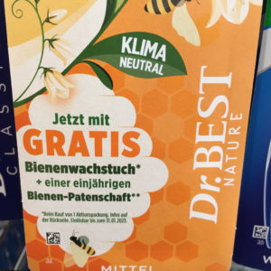 gratis Bienenwachstuch und Bienenpatenschaft Dr. Best Nature Green Clean Zahnbürsten