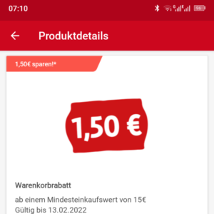 1,50€ Rabatt in der Rewe App bei 15€ Mindesteinkauf