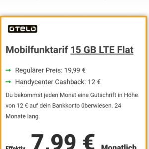 15 GB Allnet Flat im Vodafone Netz bei Otelo