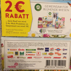 2€ Rabatt beim Kauf von 3 Air Wick Produkten MEW 5€