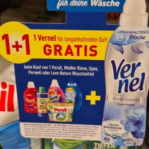 Dm Vernel Weichspüler gratis bei Kauf von Waschmittel