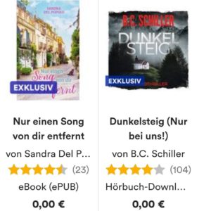 GRATIS bei Thalia: &#034;Dunkelsteig&#034; &amp; &#034;Nur einen Song von dir entfernt&#034; kostenlos bis 03.04.22 zum Abschied aus der App (eBook &amp; Hörbuch-Download) - Geht auch ohne App