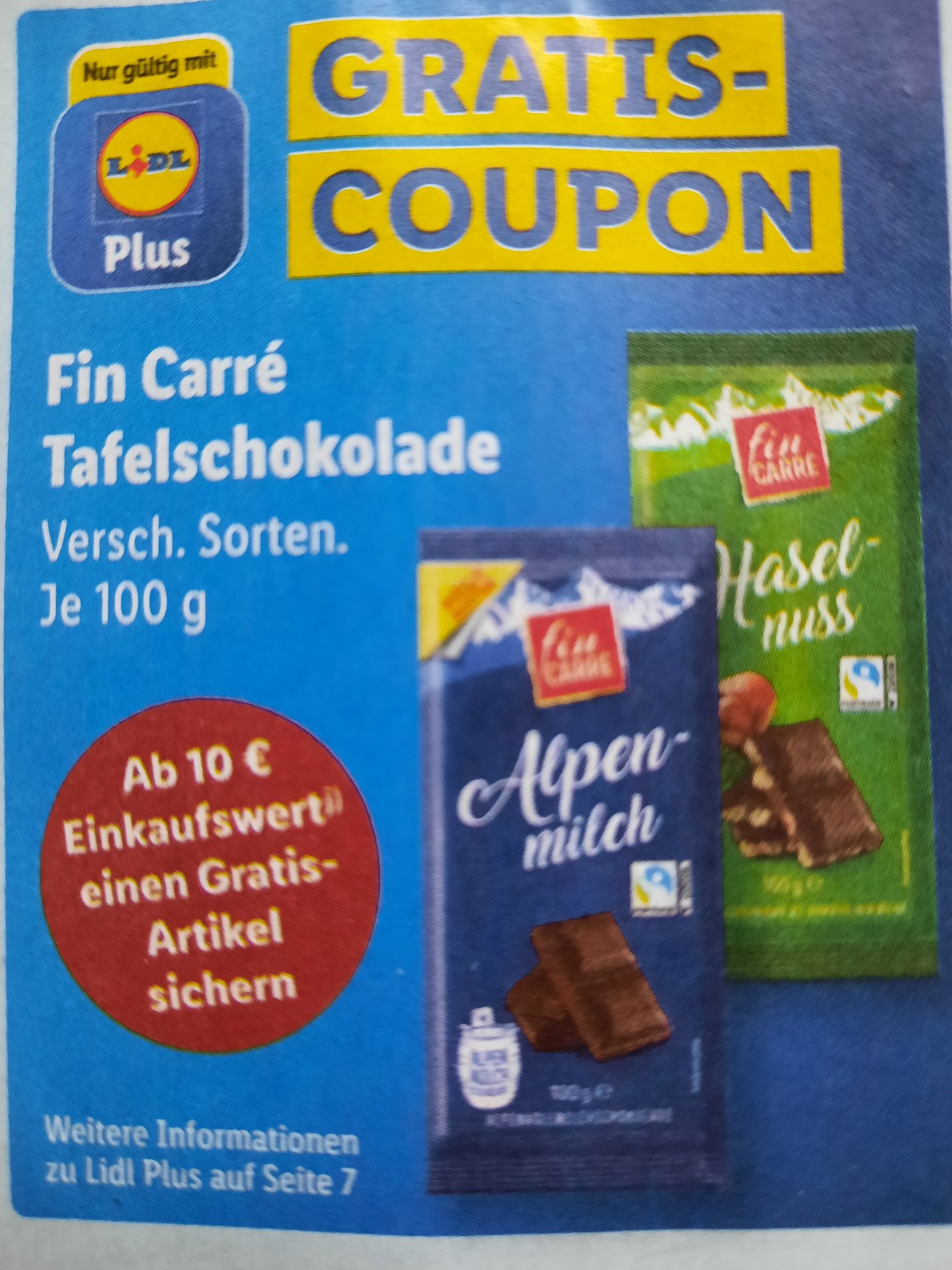 Gratis Schokolade bei Lidl ab 10 € Einkauf mit der App