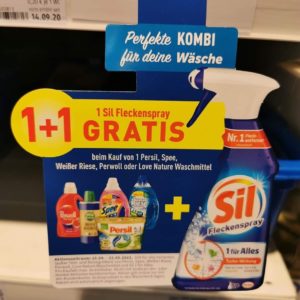 Ein Waschmittel Produkt der Marke(n) Persil, Spee,Weißer Riese, Perwoll, oder Love nature kaufen, 1x Sil Fleckentferner Spray gratis bekommen - nur bei DM-