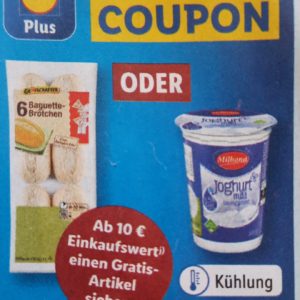 Nur noch heute. Gratis Baguettebrötchen oder Milbona Joghurt mit der Lidl App ab 10 € Einkauf