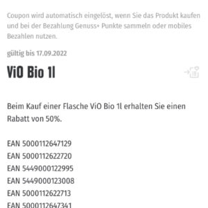 - 50% auf Vio Bio 1L mit der Edeka Genuss+ App