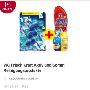 Rossmann: WC Frisch Blau Kraft Aktiv Super-Pack kaufen &amp; GRATIS Somat Gel dazubekommen