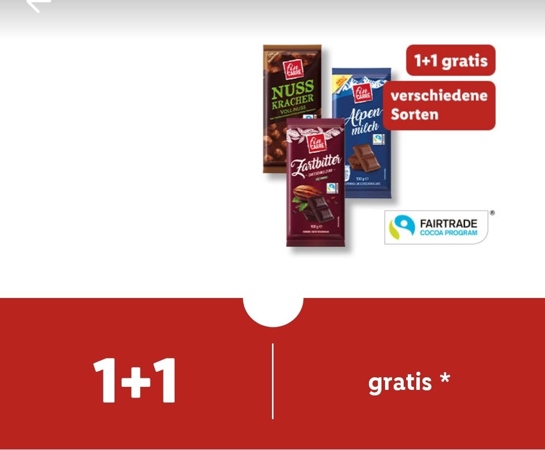 Lidl Plus: Fin Carré Schokolade verschiedene GRATIS 1+1 Sorten