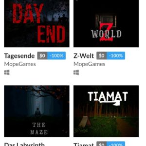 GRATIS 4 Spiele "Day End / Z World / The Maze / Tiamat" kostenlos downloaden bei Itch.io