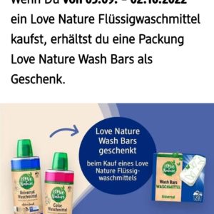 DM: Flüssigwaschmittel von Love Nature kaufen und 1 Packung Washbars gratis dazu