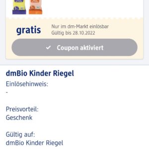 dm: Bio Kinder Riegel gratis