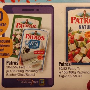 Ab 10.10.22 - Patros, verschiedene Sorten für effektiv 1,19€ mit Deutschlandcard (Edeka Südbayern)