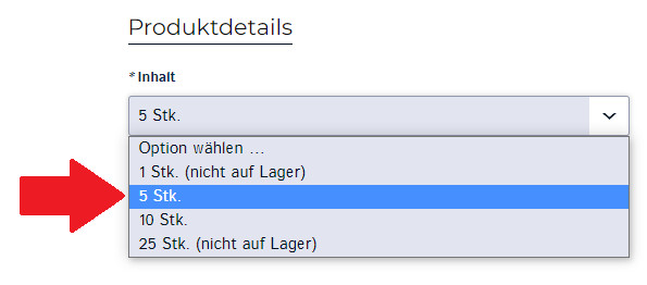 Auswahl des 5er-Packs im Dropdown-Menü bei werkzeugstore24