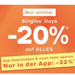 Deichmann: 20% auf alles im Shop/ 22% auf alles in der App  *Singles Day*