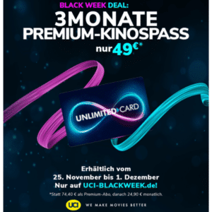 🎥 UCI Unlimited Card für 49€ oder 199€ - Kino-Flat für 3 bzw. 12 Monate