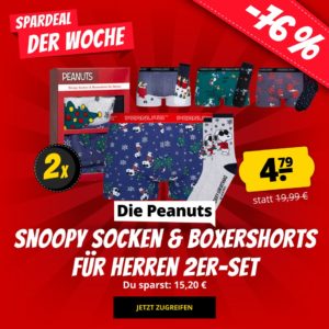 🥜 Die Peanuts – Snoopy Herren Socken &amp; Boxershorts für 4,79€ + GRATIS Versand