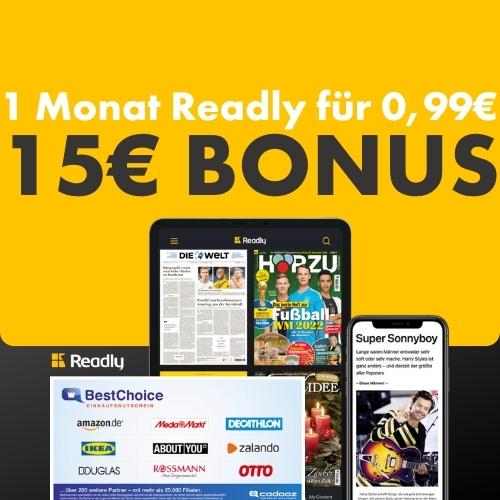 15€ Bonus 1 Readly 0,99€ Monat zu für