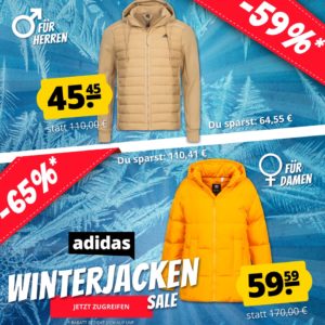 ❄️ adidas Winterjacken Sale: Damenjacke für 59,59€ / Herrenjacke für 44,44€